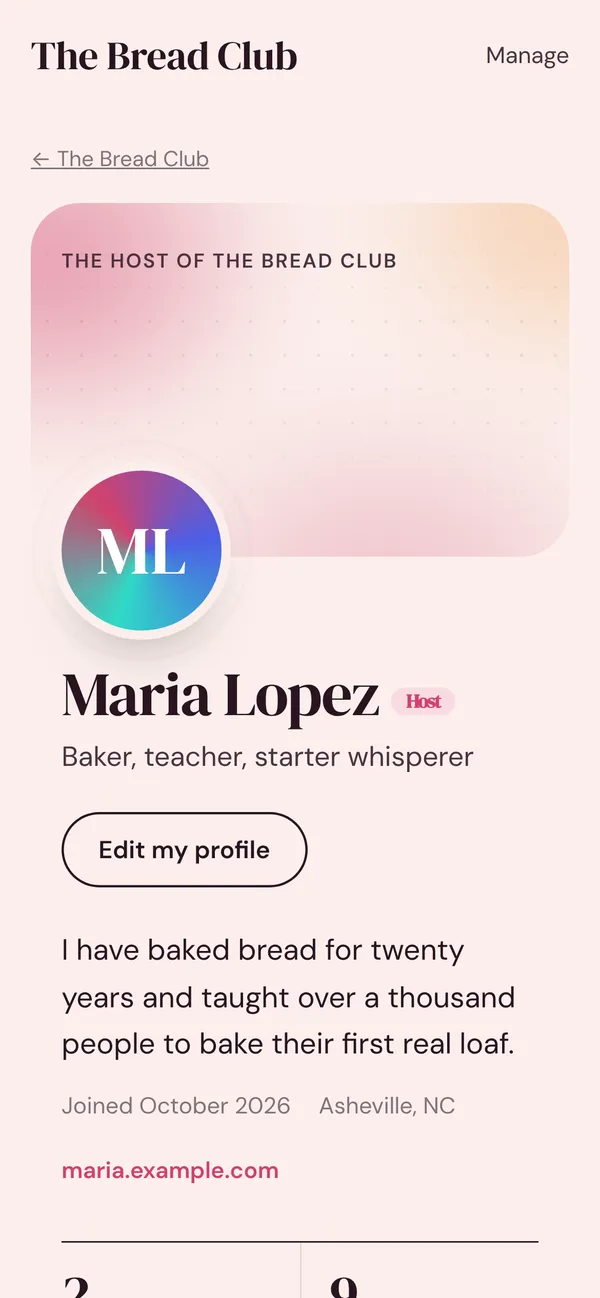 A member profile on a phone
